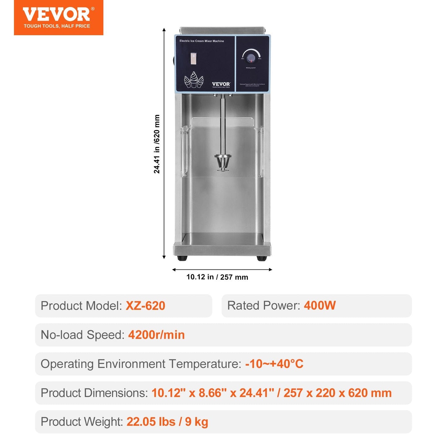 400W Stainless Steel Ice Cream Blender with High-Speed Mixing, 10 kg