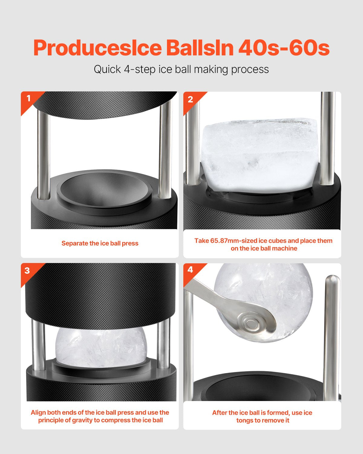 VEVOR Ice Ball Press Kit Ice Ball Maker 2.4"/60mm Clear Sphere Whiskeys Scot