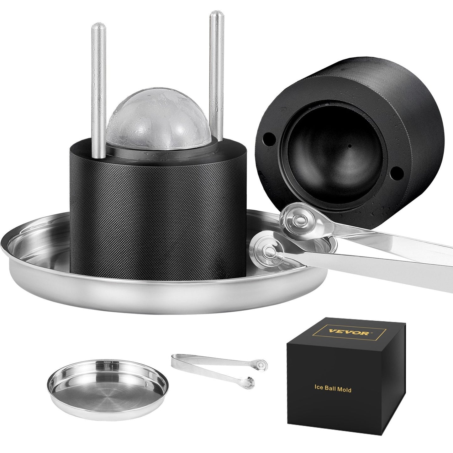 Premium 6cm Ice Ball Maker Kit with Tongs & Tray for Whiskey & Cocktails