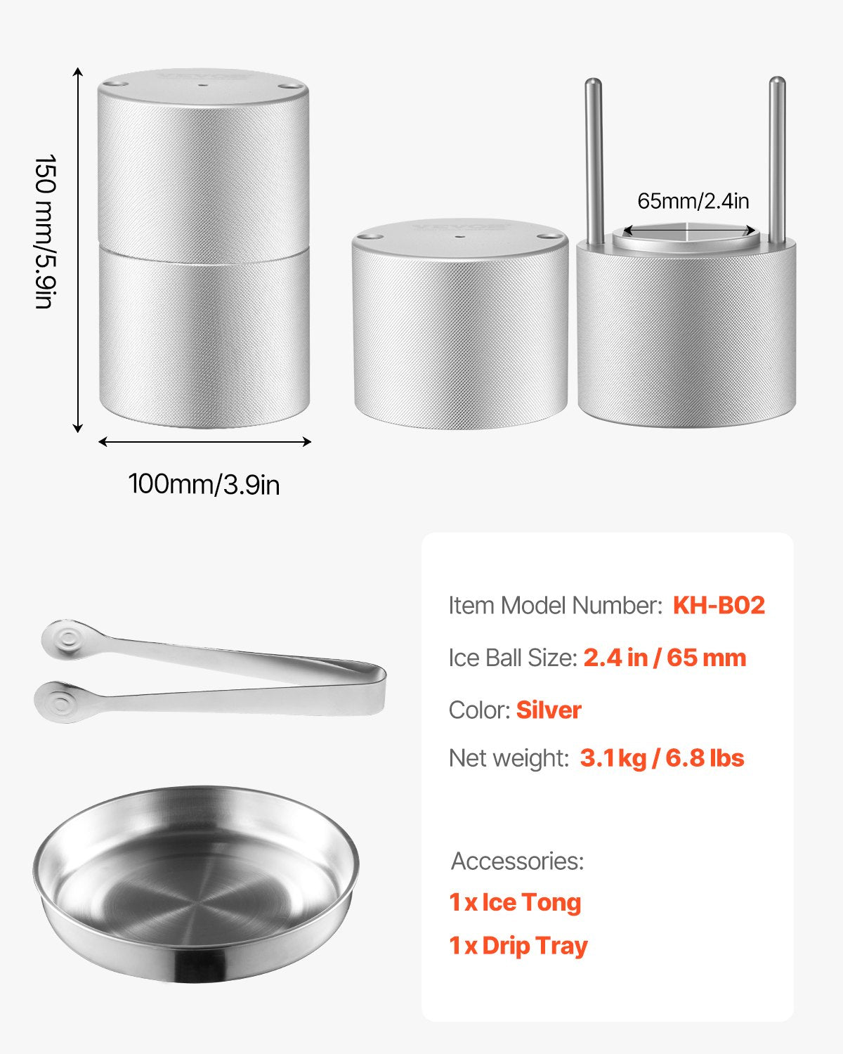 VEVOR Ice Diamond Press Ice Ball Maker 2.4" Diamond Ice Press Kit for Whiskey