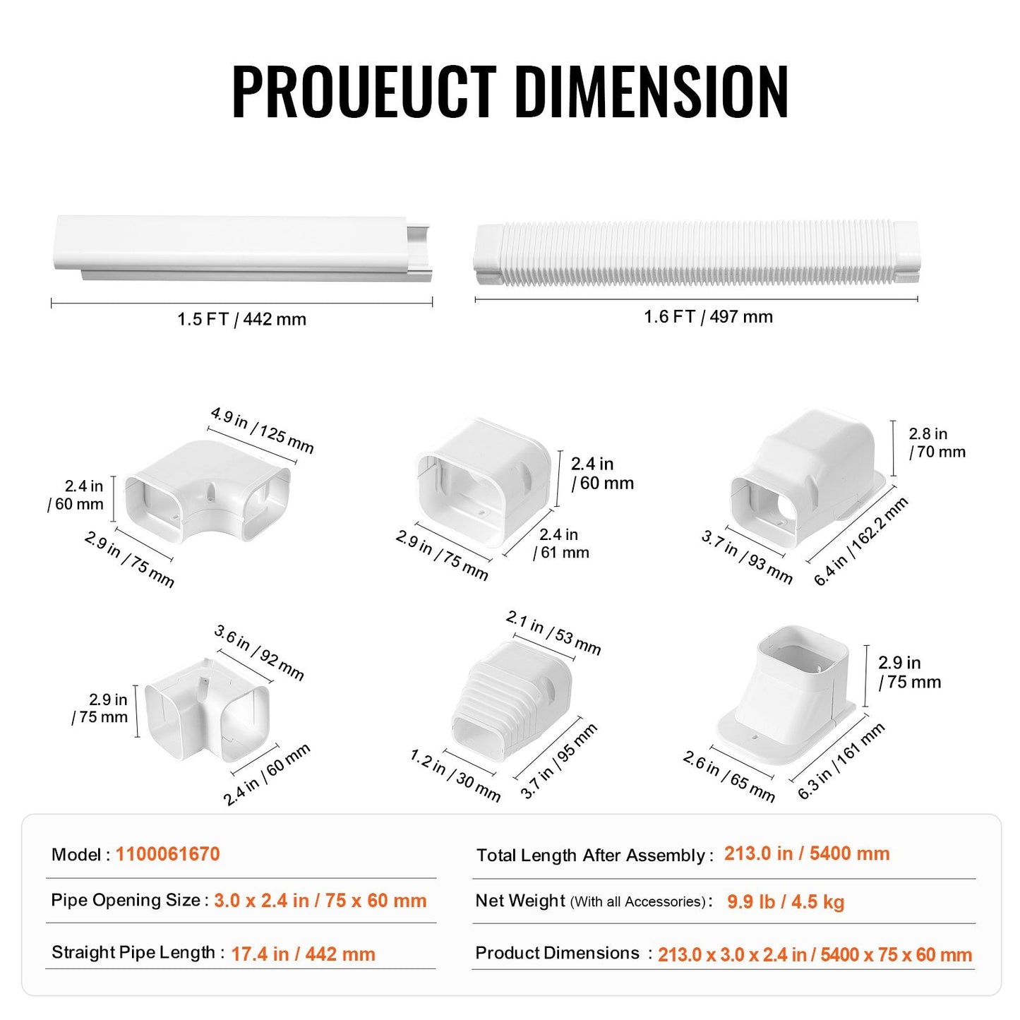 Mini Split Line Set Cover, 76mm W x 5.4m L, PVC Decorative Pipe Cover, White