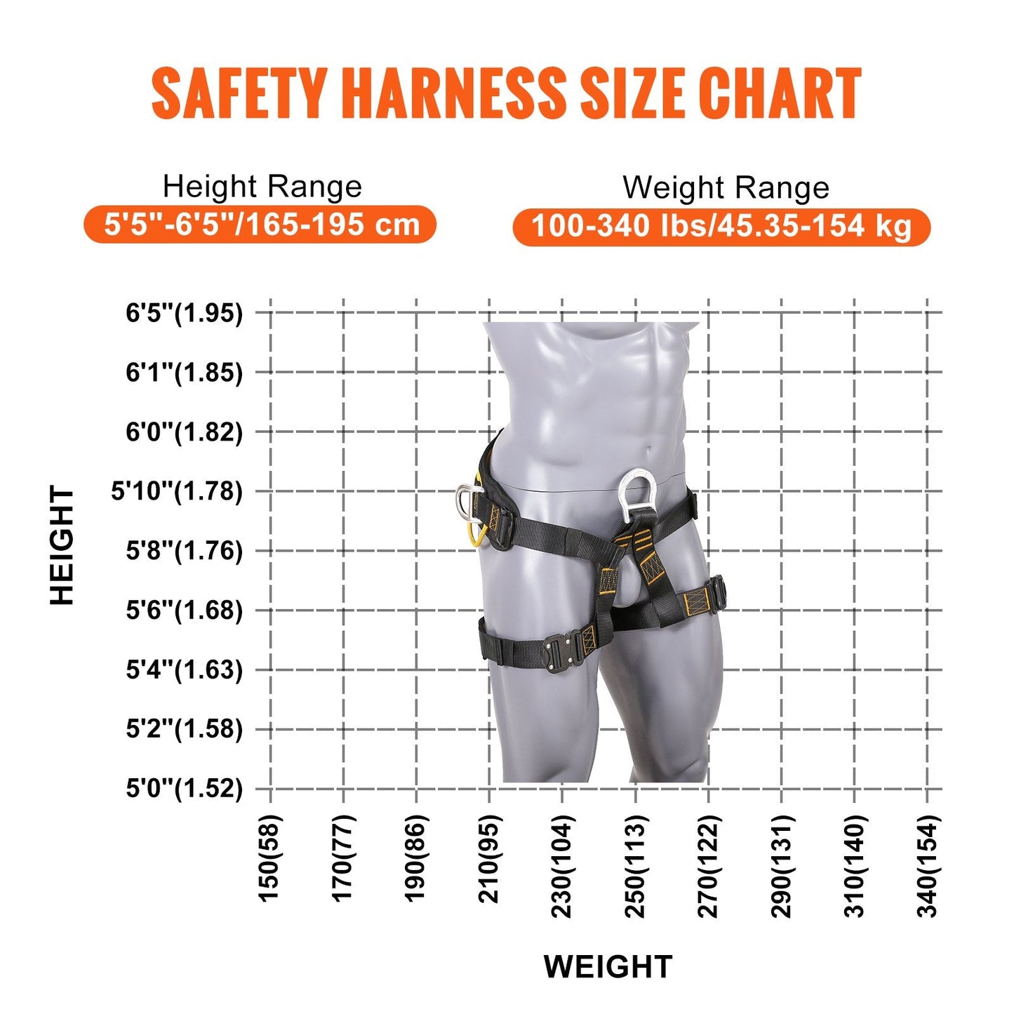Adjustable Safety Harness for Climbing, Padded Waist & Leg, 154 kg Capacity