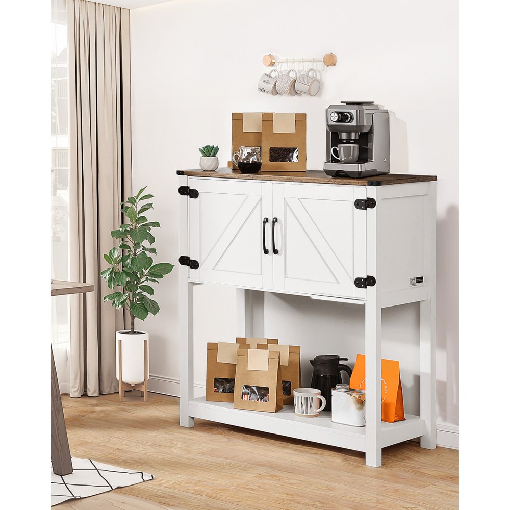 VEVOR Coffee Bar Cabinet 3-Tier Coffee Bar Table with Magnet Doors Brown White