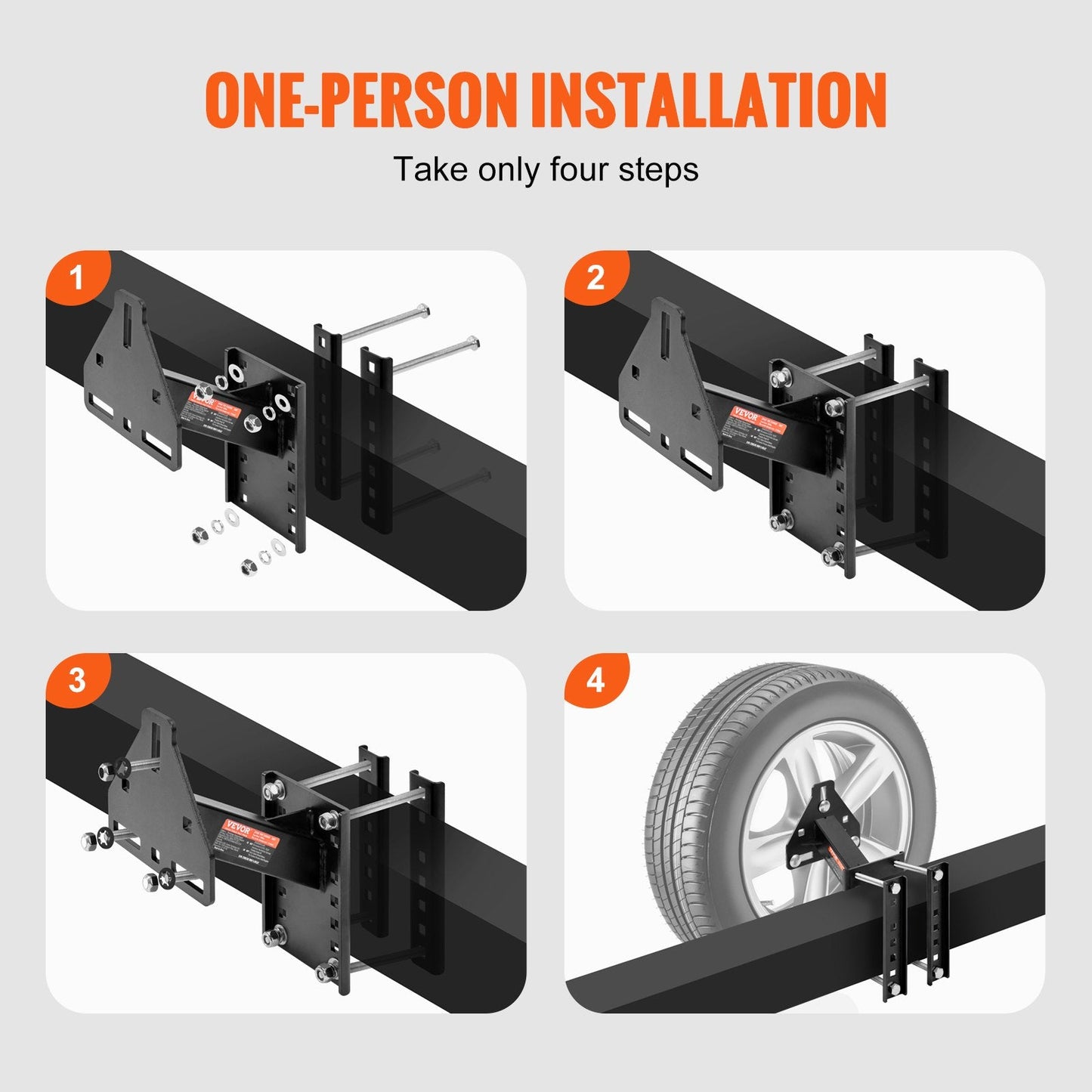 Heavy-Duty Trailer Spare Tire Mount, 72 kg Capacity, Fits Multiple Wheel Sizes