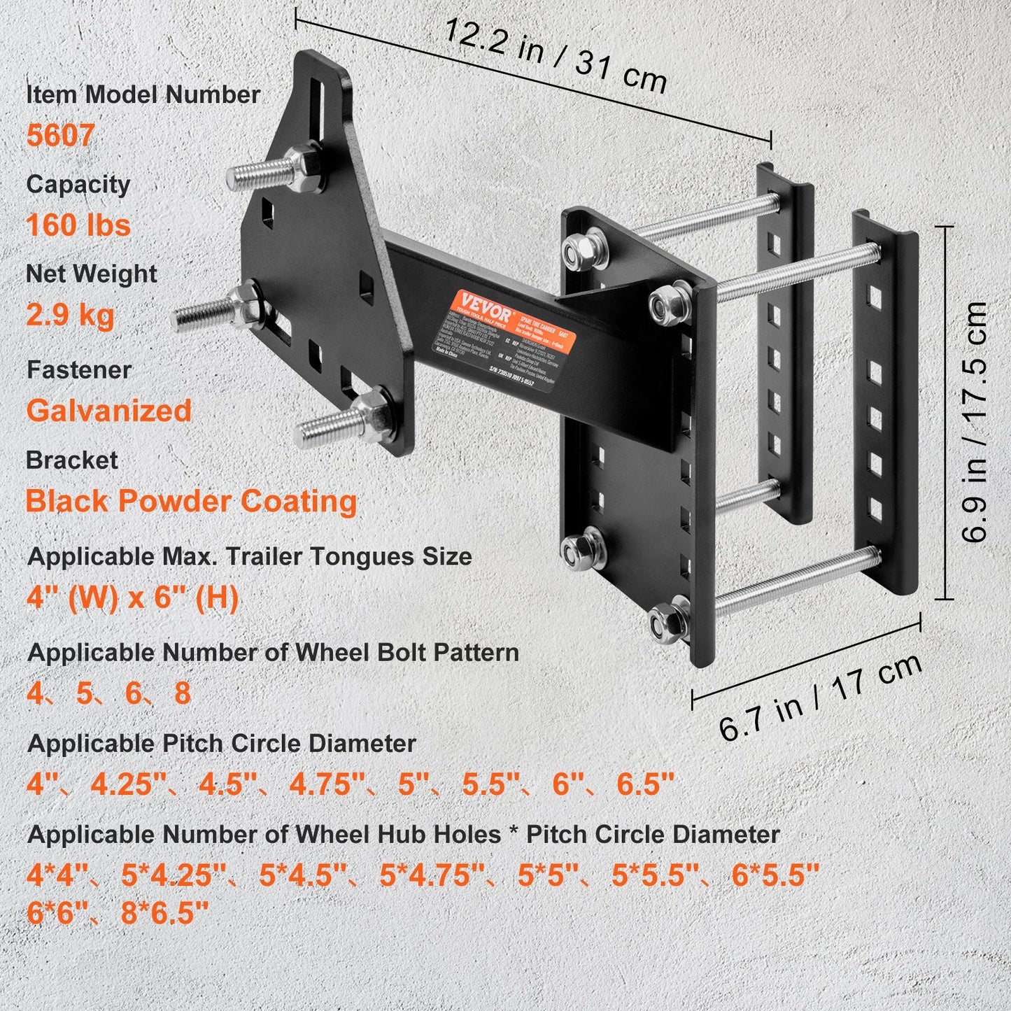 Heavy-Duty Trailer Spare Tire Mount, 72 kg Capacity, Fits Multiple Wheel Sizes