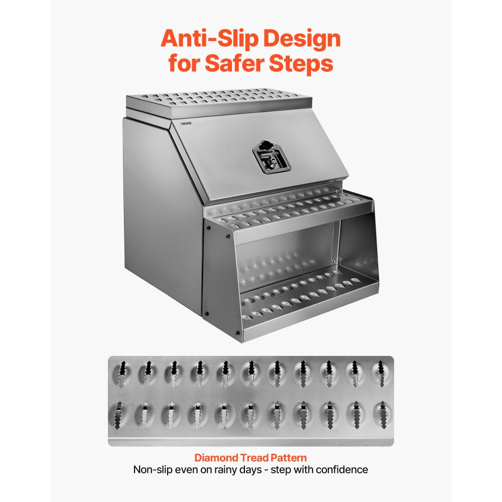 Semi-Truck Step Tool Box, 610 x 695 x 645 mm Heavy Duty Aluminum Toolbox Side Mount, Waterproof Side Storage Saddle Step Box with T-Handle Lock & Keys for Semi Trucks, Flatbed Trailers