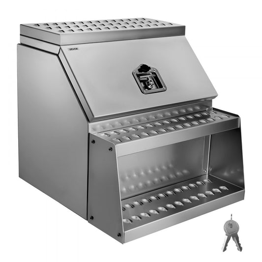 Semi-Truck Step Tool Box, 610 x 695 x 645 mm Heavy Duty Aluminum Toolbox Side Mount, Waterproof Side Storage Saddle Step Box with T-Handle Lock & Keys for Semi Trucks, Flatbed Trailers