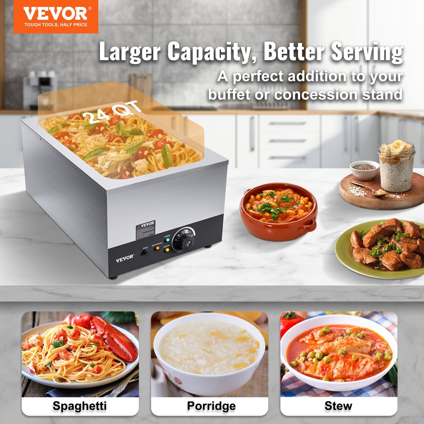 VEVOR Commercial Food Warmer 24Qt Food Warmer 86-185°F Commercial Food Warmer 1200W