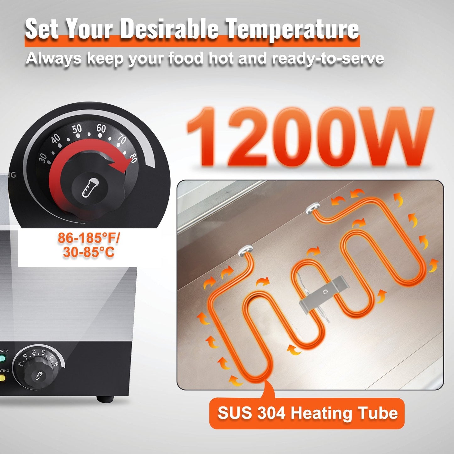 Commercial 24Qt Food Warmer, 1200W, 86-185°F for Buffets & BBQs