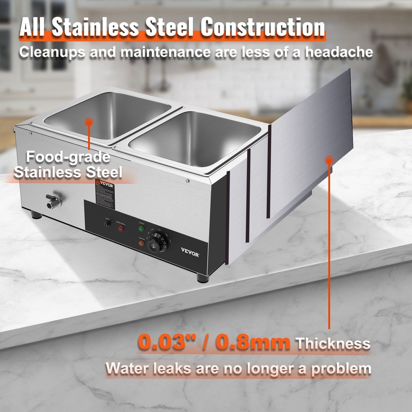 Electric Buffet Food Warmer with Dual 11.4L Pans and Drainage Faucet