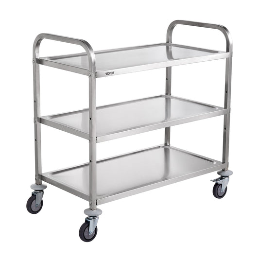 VEVOR 3-Tier Utility Cart Rolling Cart on Wheels 37.5"x20"x37.7" 450 LBS 6 Hooks