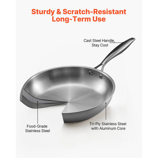 Triply Stainless Steel Frying Pan 3Pcs 240 280 320mm for Dishwasher Silver