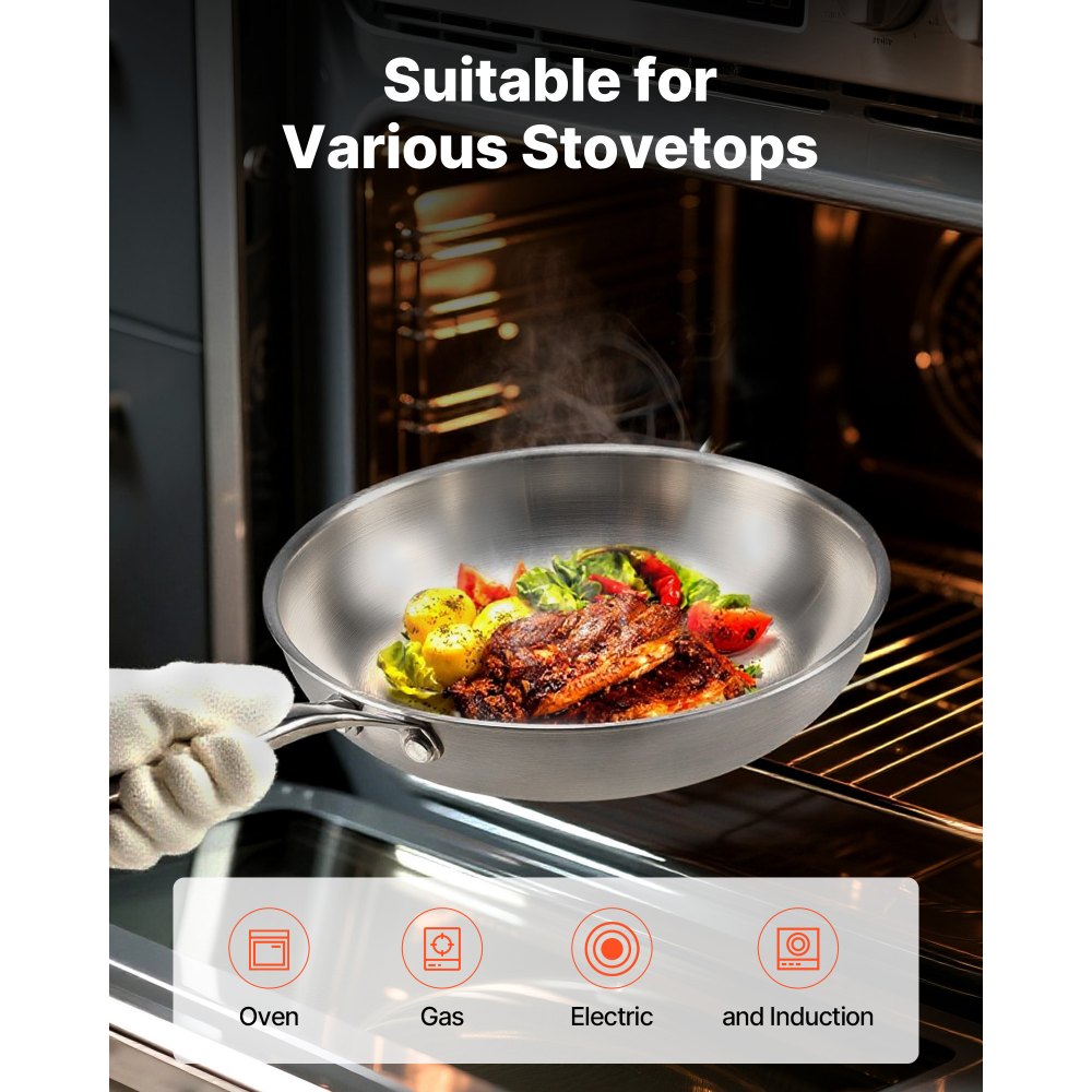 Triply Stainless Steel Frying Pan 3Pcs 240 280 320mm for Dishwasher Silver