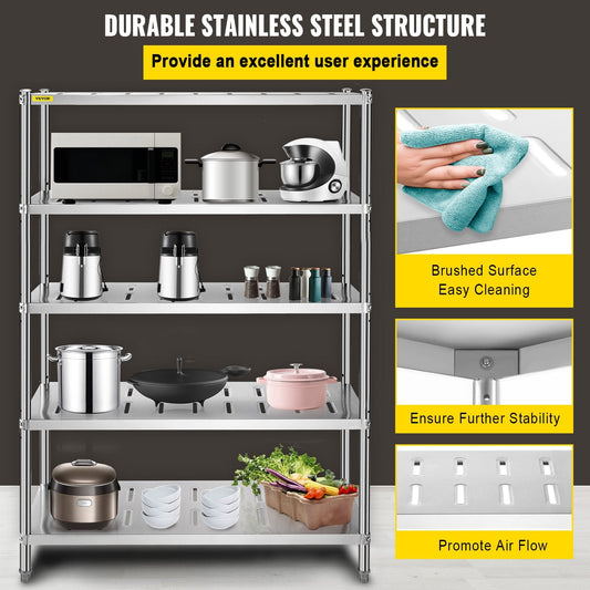 Heavy Duty 5-Tier Stainless Steel Garage Shelf, 120 x 45 x 180 cm, Adjustable