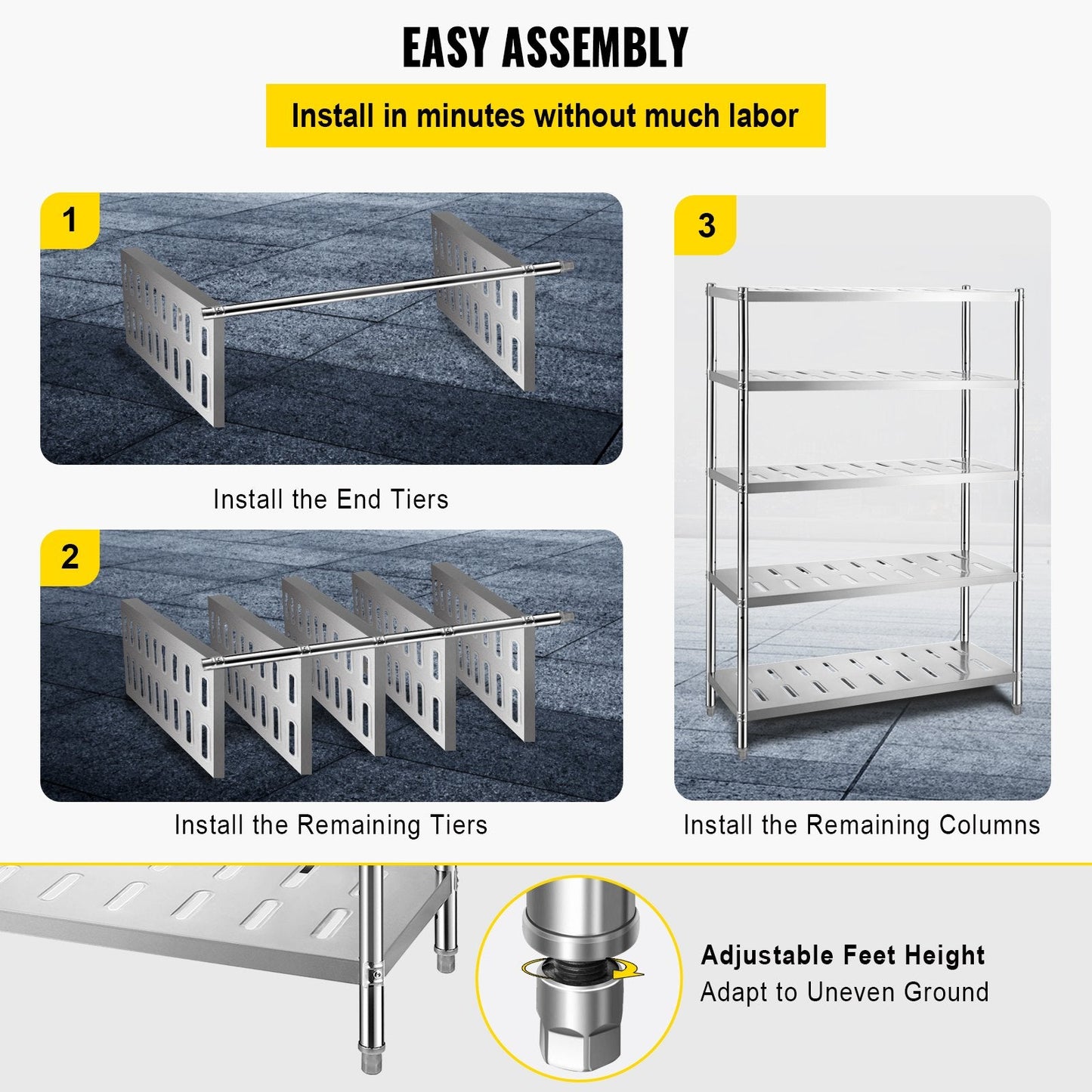Heavy Duty 5-Tier Stainless Steel Garage Shelf, 120 x 45 x 180 cm, Adjustable