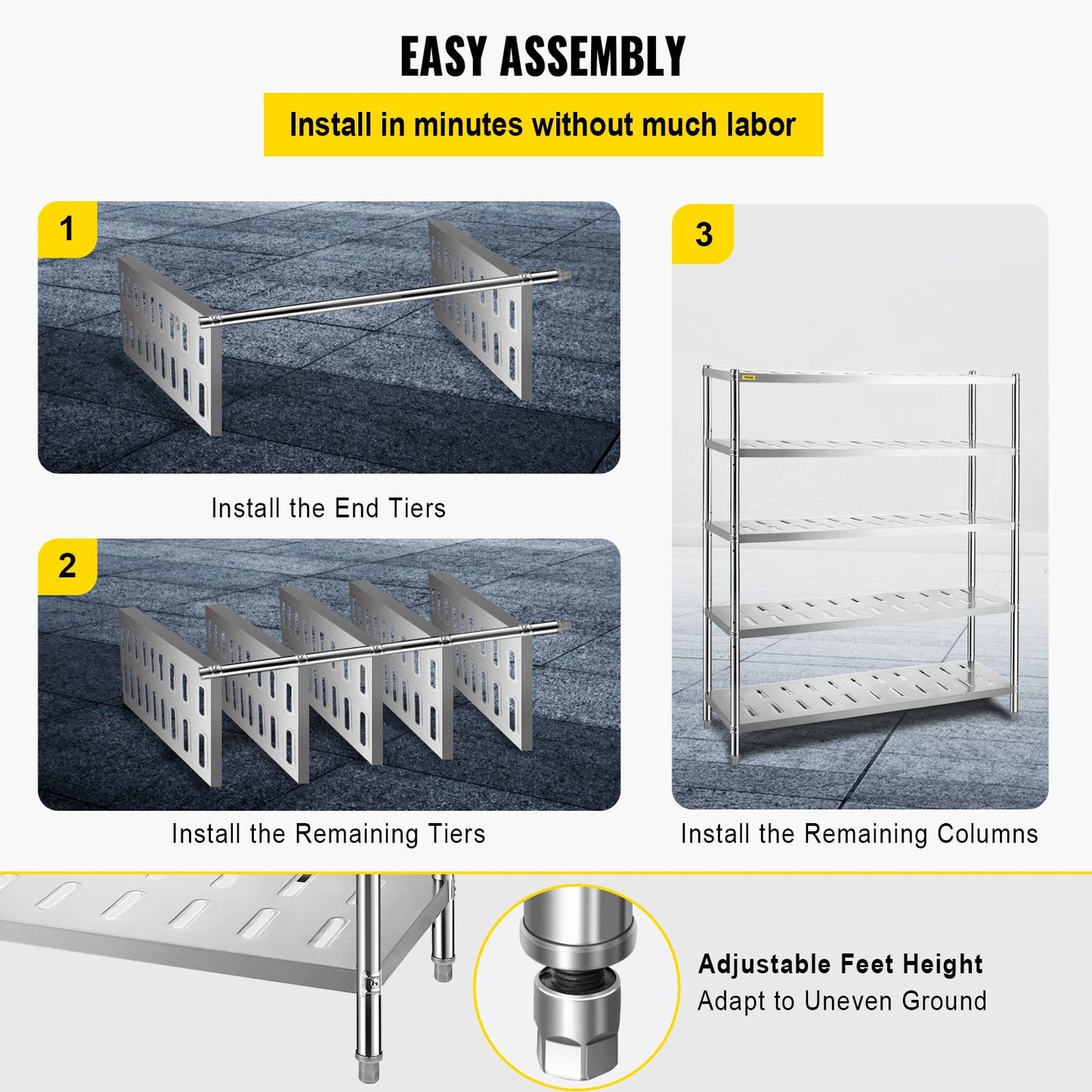 5-Tier Stainless Steel Garage Shelf, 150x45x180 cm, 300 kg Capacity, Adjustable