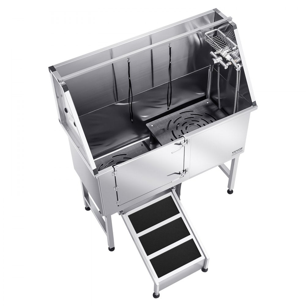 VEVOR 127 cm Dog Grooming Bath Tub Stainless Steel w Ramp Water Filter Left