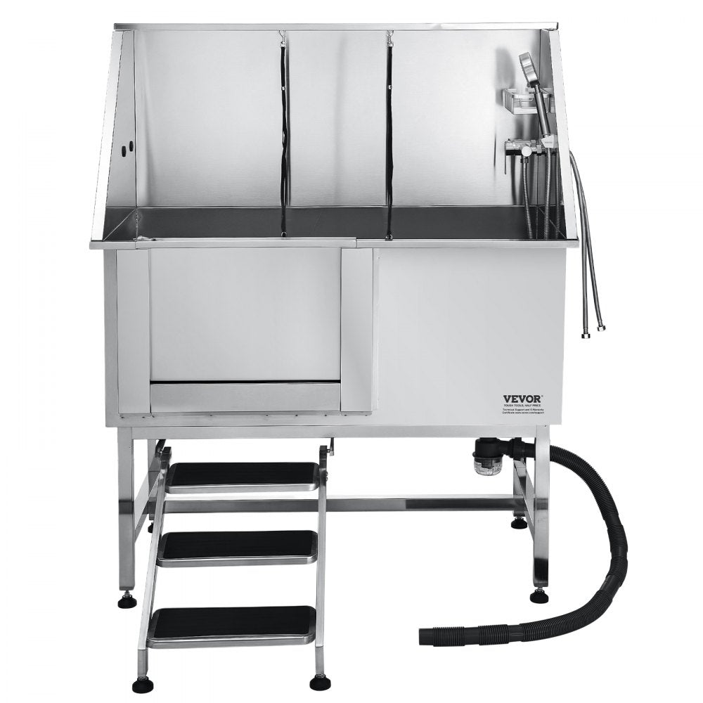 VEVOR 127 cm Dog Grooming Bath Tub Stainless Steel w Stairs Water Filter Left