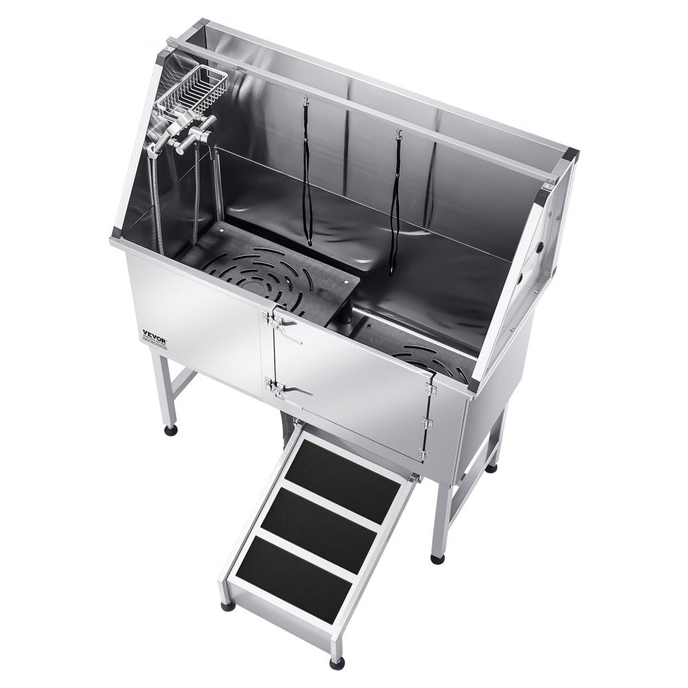 VEVOR 127 cm Dog Grooming Bath Tub Stainless Steel w Ramp Water Filter