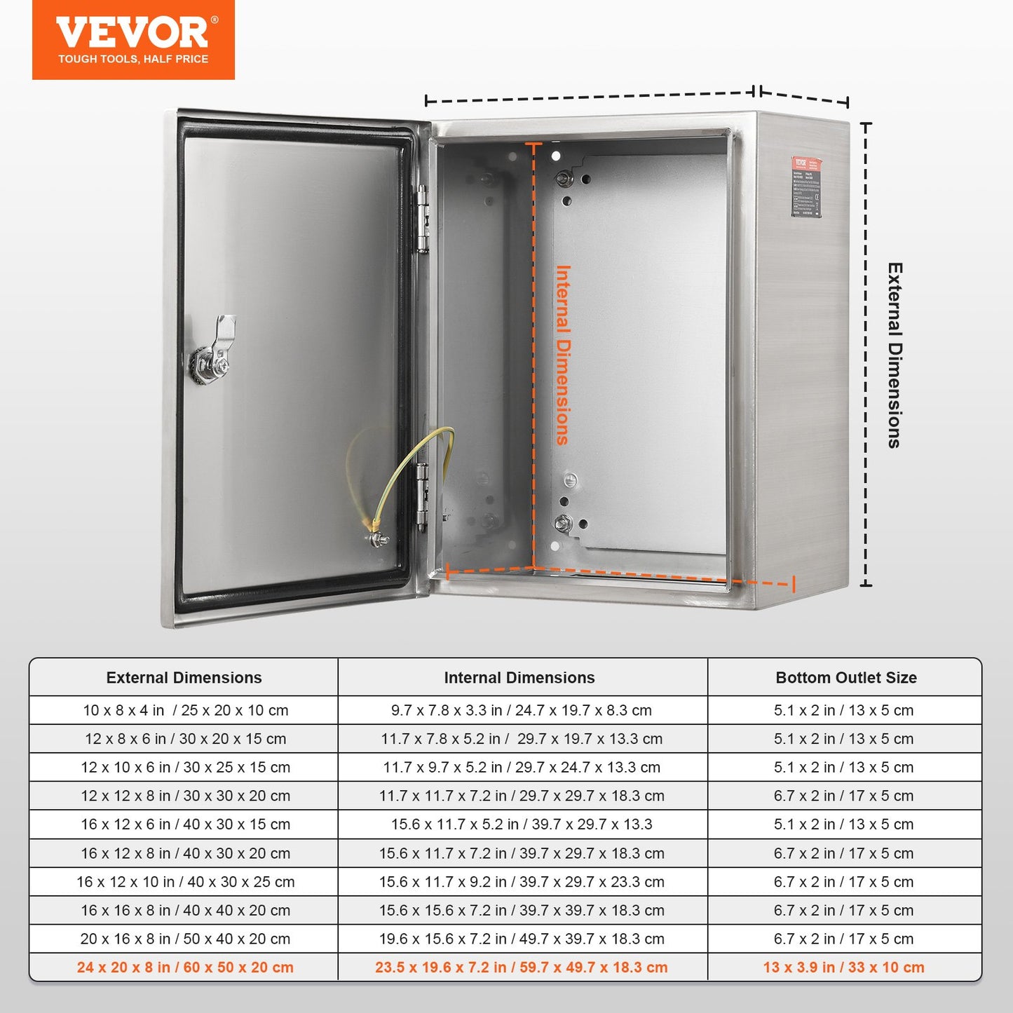 VEVOR Steel Electrical Box, 60x50x20 cm, 304 Stainless Steel Electrical Enclosure