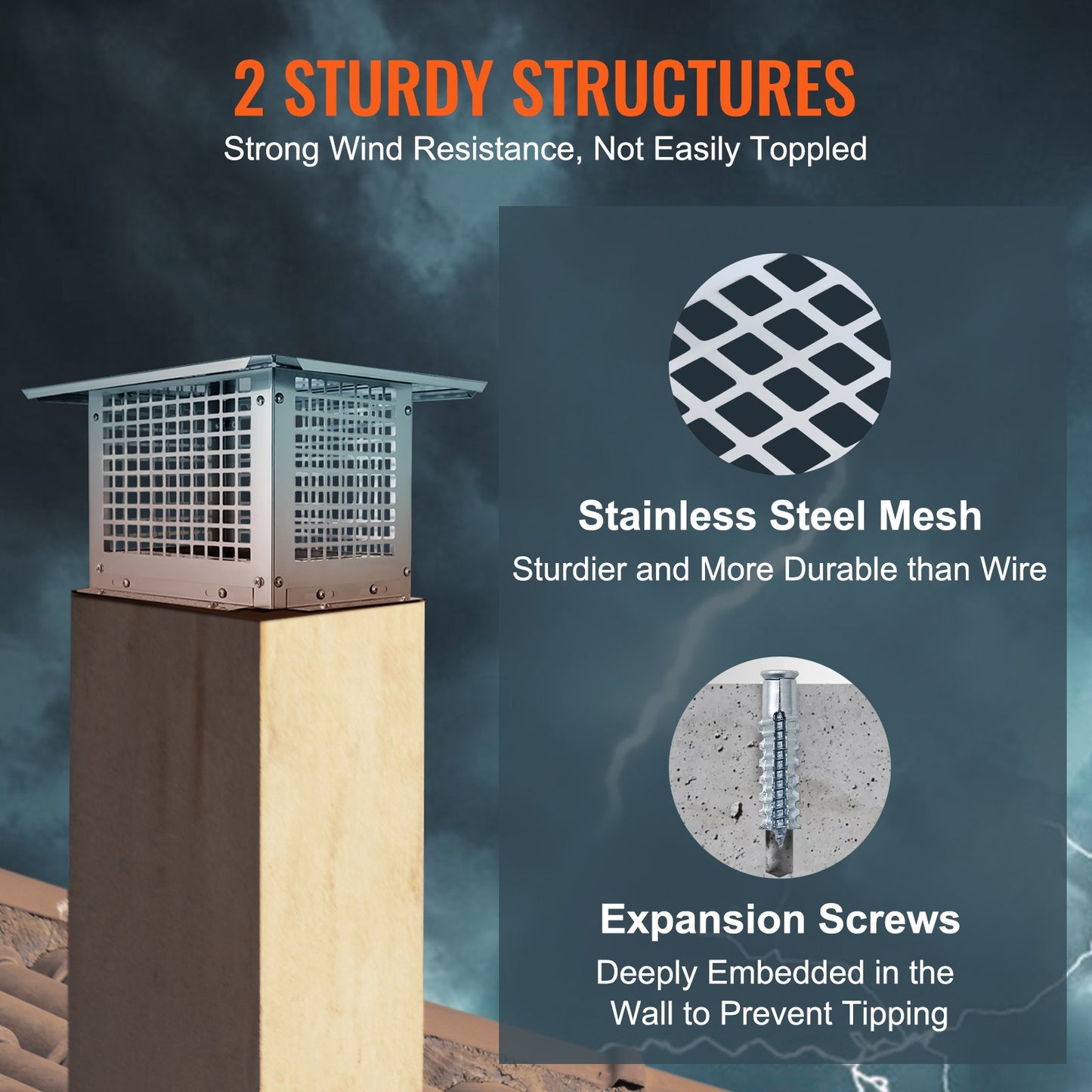 VEVOR Chimney Cap 12” x 12” 304Stainless Steel Fireplace Flue Caps Cover Mesh