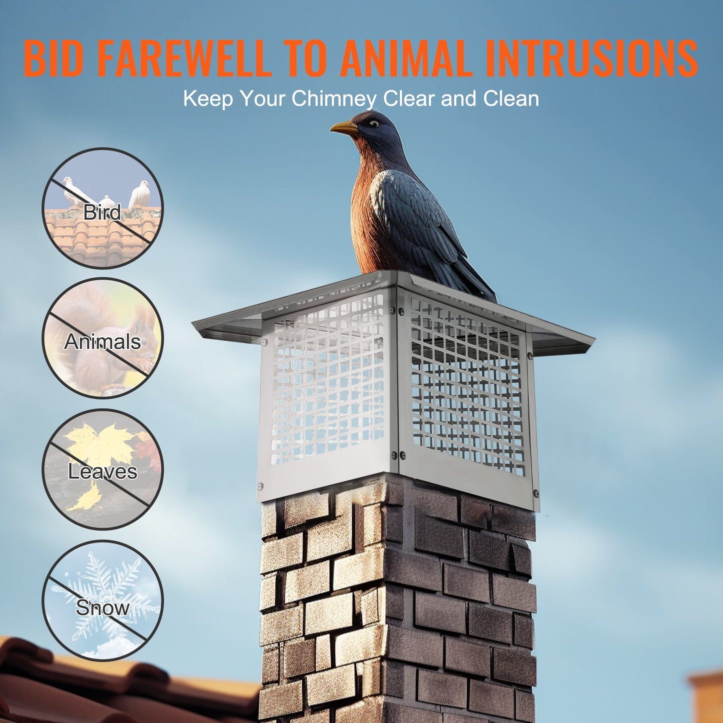 VEVOR Chimney Cap 12” x 12” 304Stainless Steel Fireplace Flue Caps Cover Mesh