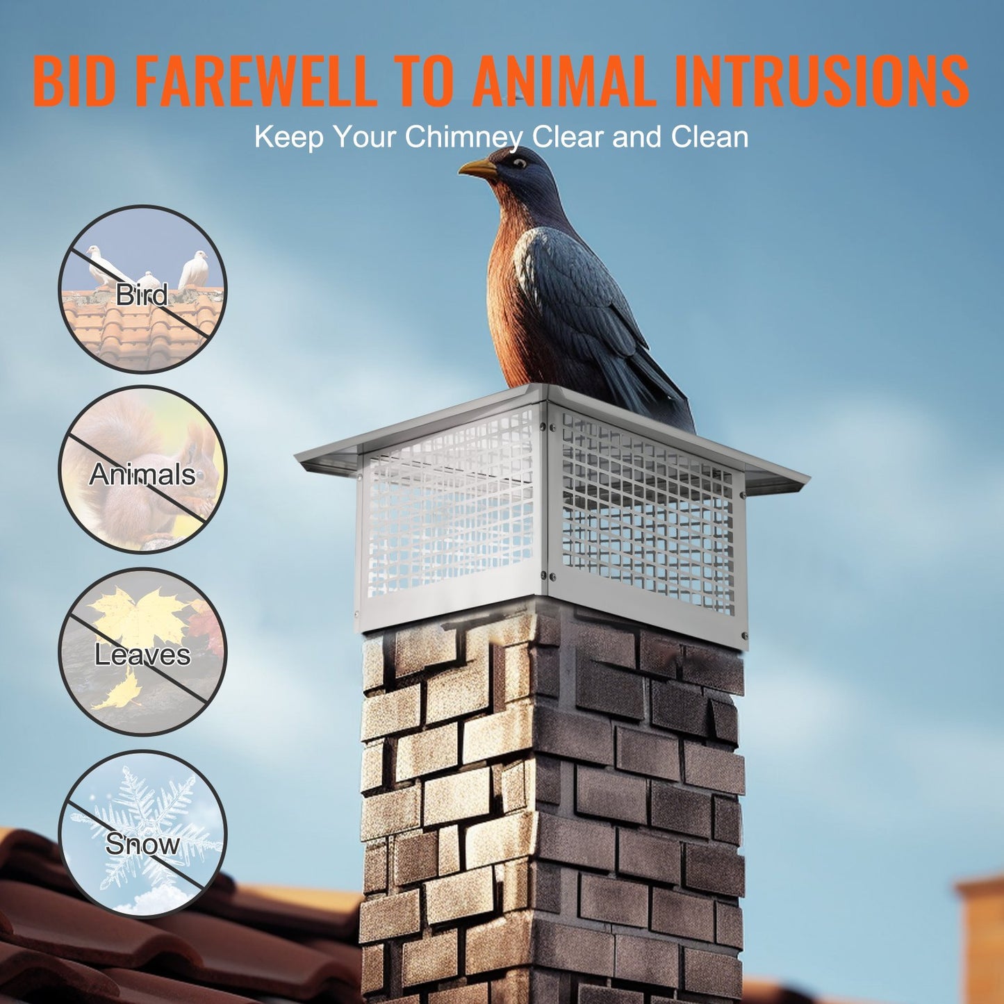 VEVOR Chimney Cap 17” x 17” 304Stainless Steel Fireplace Flue Caps Cover Mesh