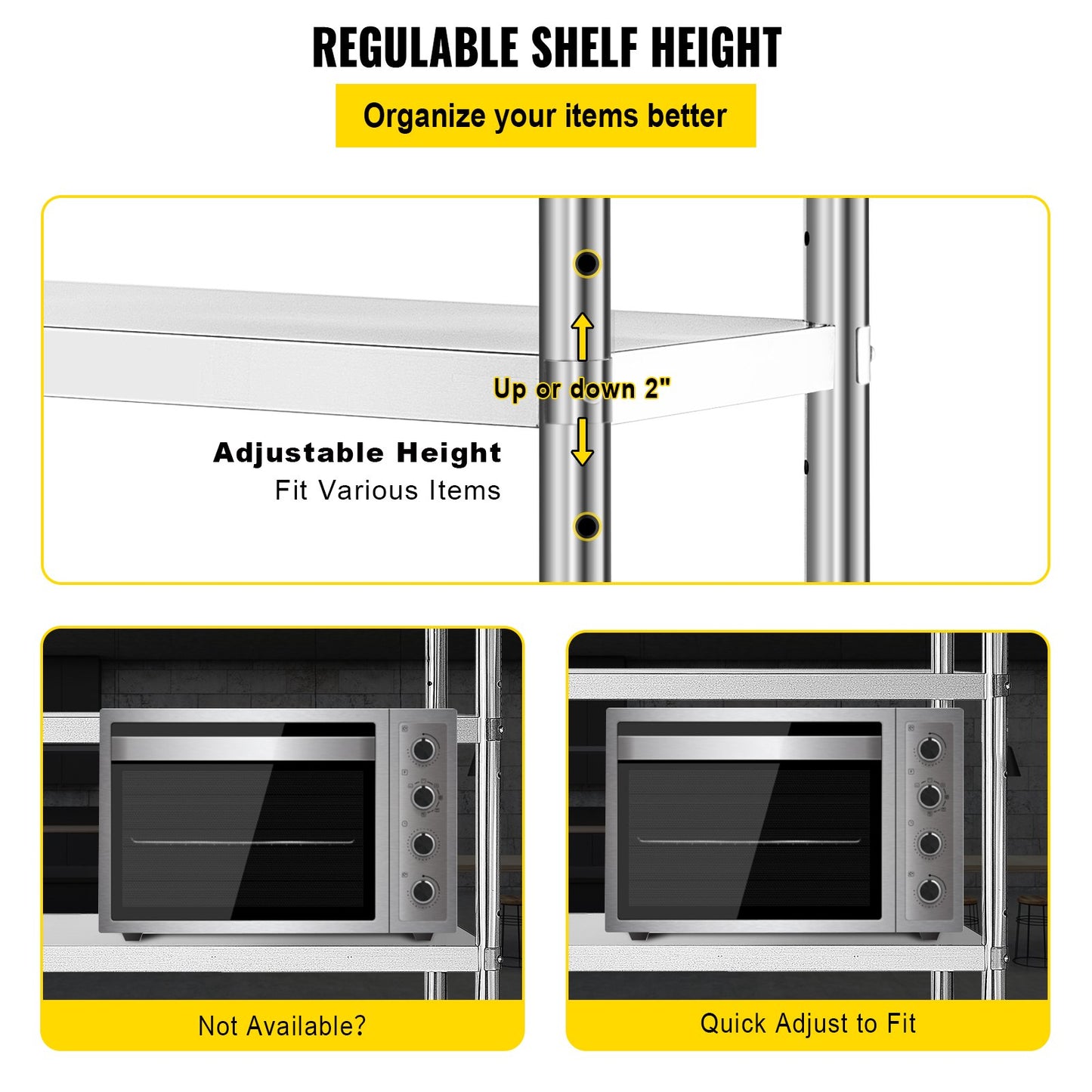 VEVOR Stainless Steel Shelves 47.5x18 Inch 5 Tier Adjustable Shelf Storage Unit
