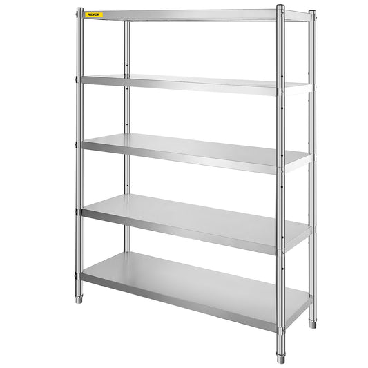 VEVOR Stainless Steel Shelves 47.5x18 Inch 5 Tier Adjustable Shelf Storage Unit