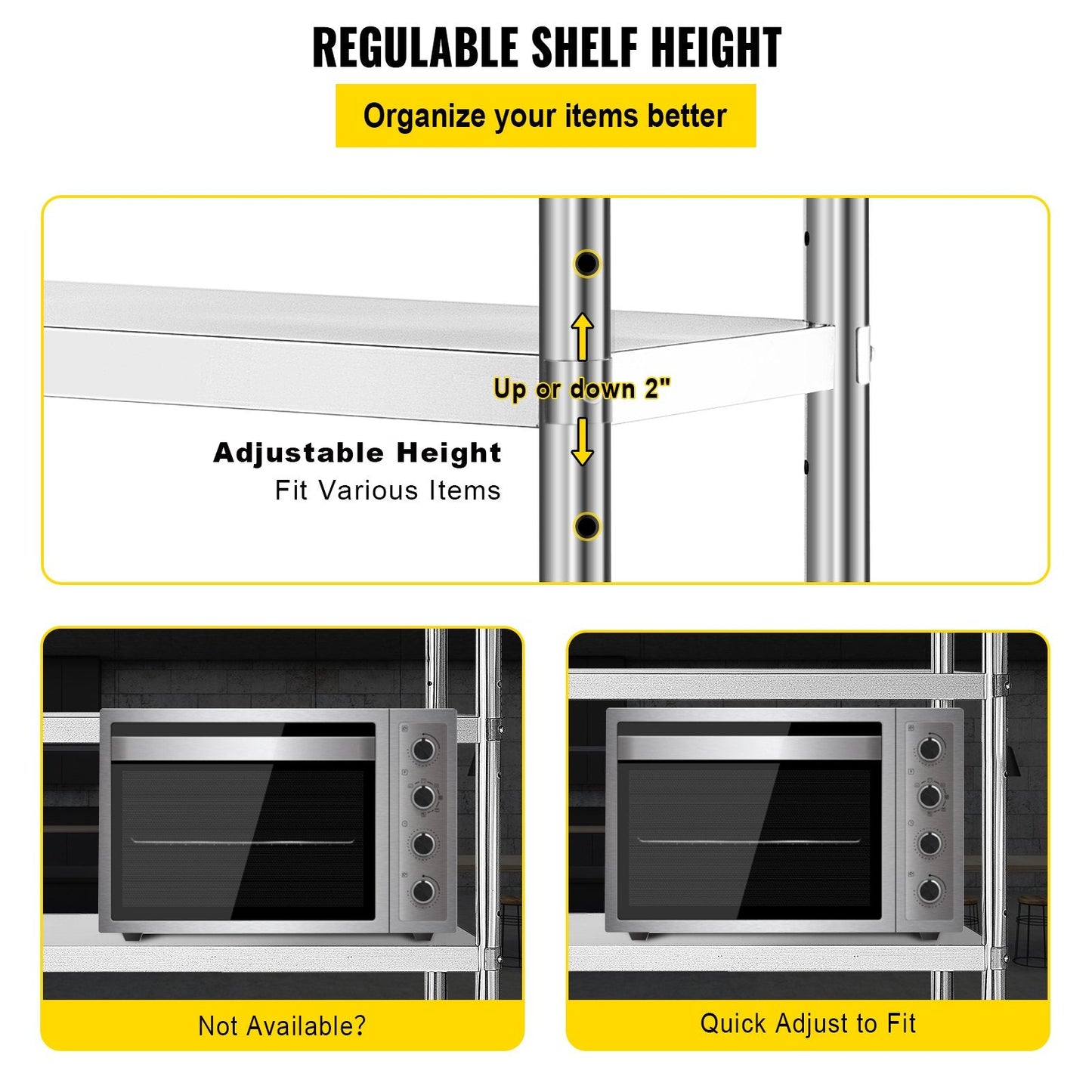 4-Tier Stainless Steel Storage Rack, 180x45x150cm, 599 kg Capacity, Adjustable
