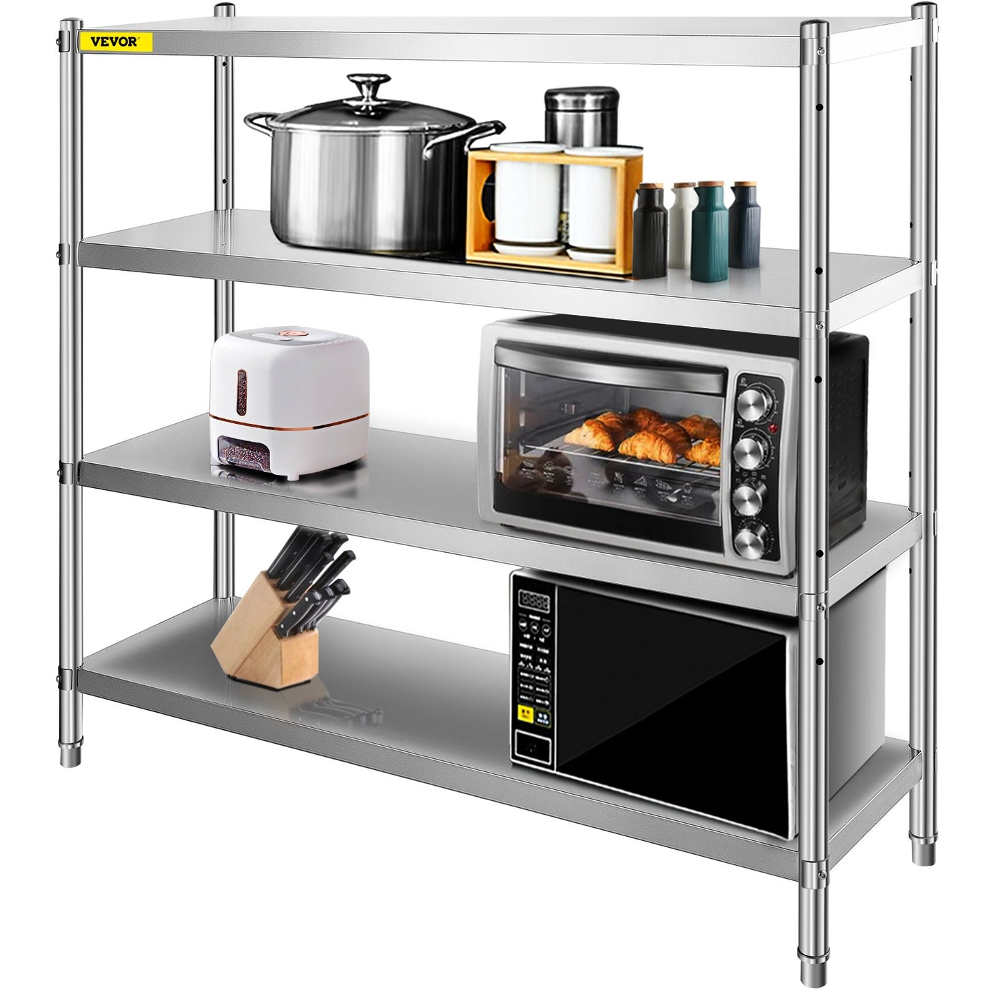 VEVOR Storage Shelf, 4-Tier Stainless Steel Shelving, Storage Shelving Unit, 70.9
