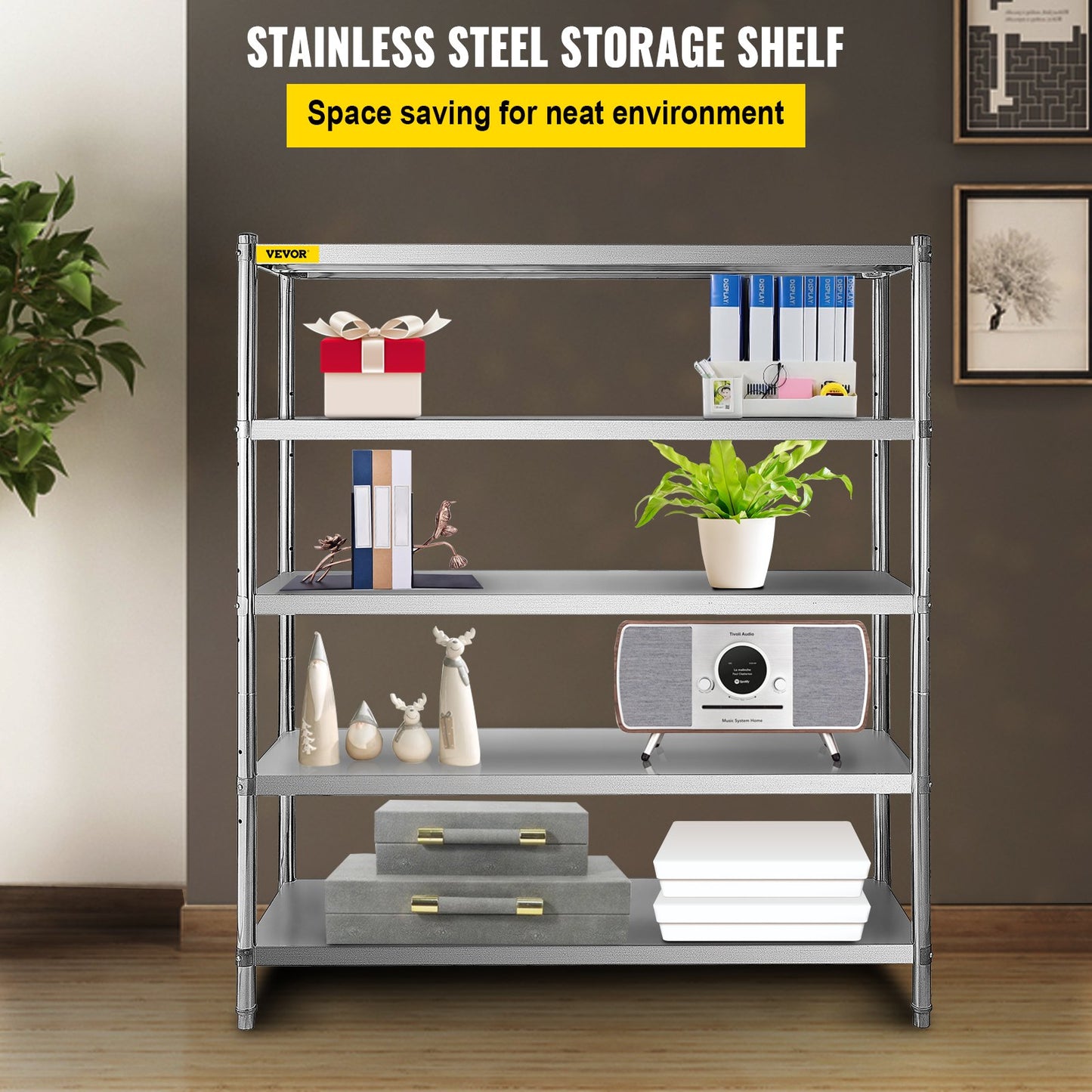 VEVOR Storage Shelf, 5-Tier Storage Shelving Unit, Stainless Steel Garage Shelf,