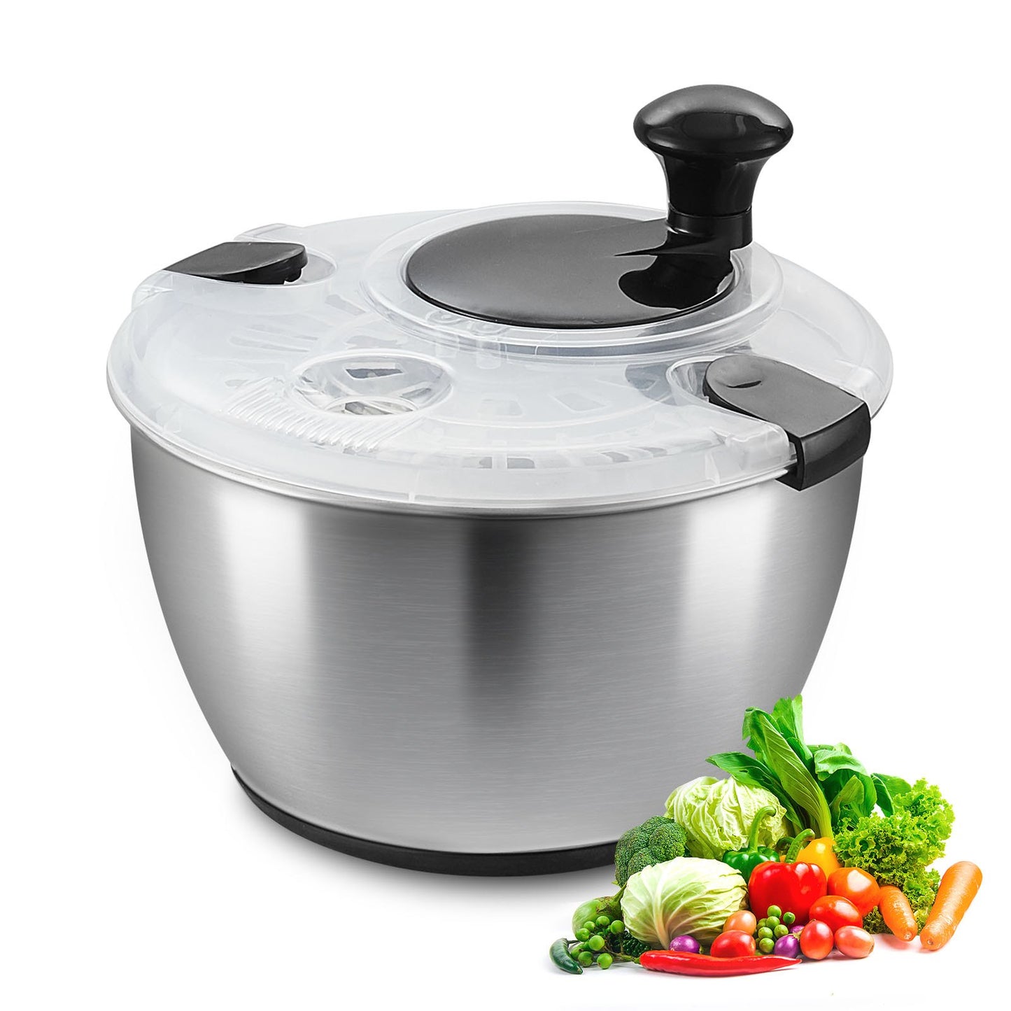 VEVOR Stainless Steel Salad Spinner, 4.5L, One-handed Easy Press Large Vegetable