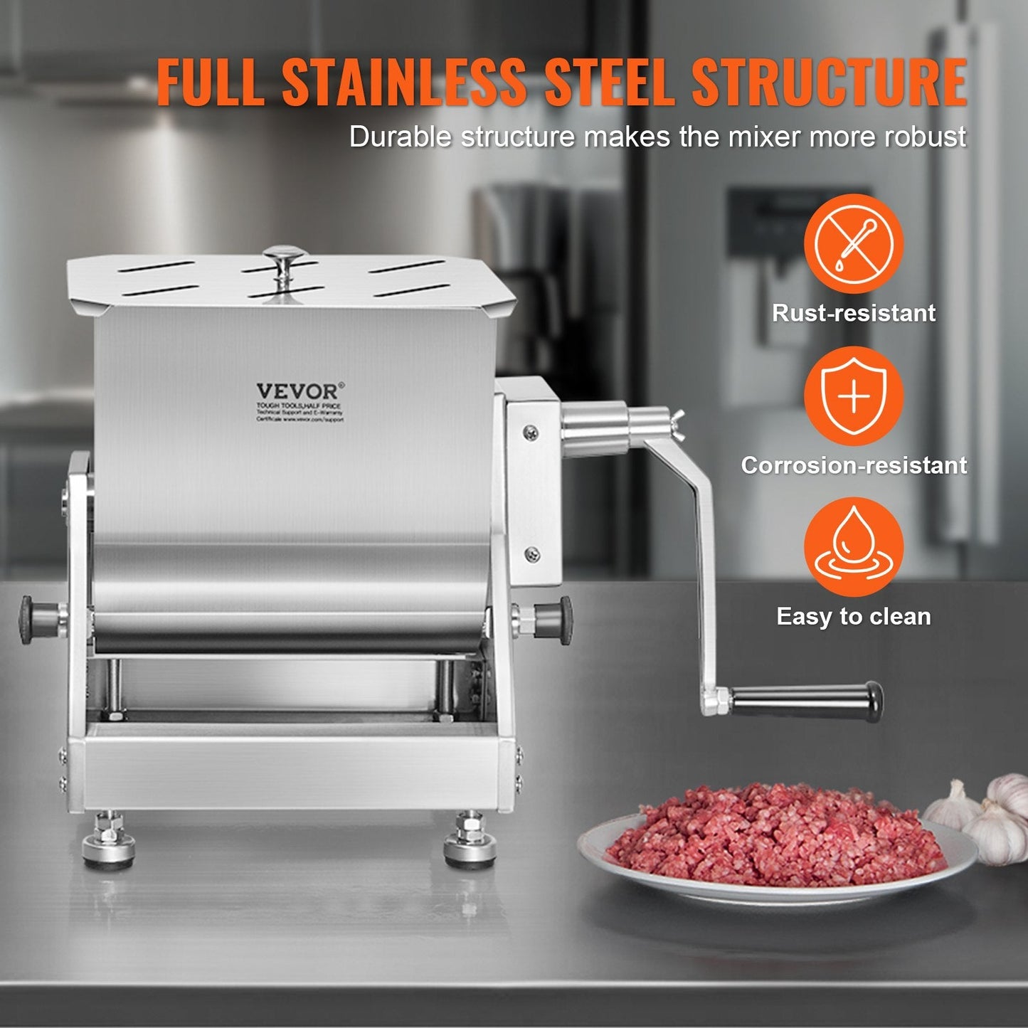 10L Stainless Steel Manual Meat Mixer with Tilting Barrel for Sausage Making