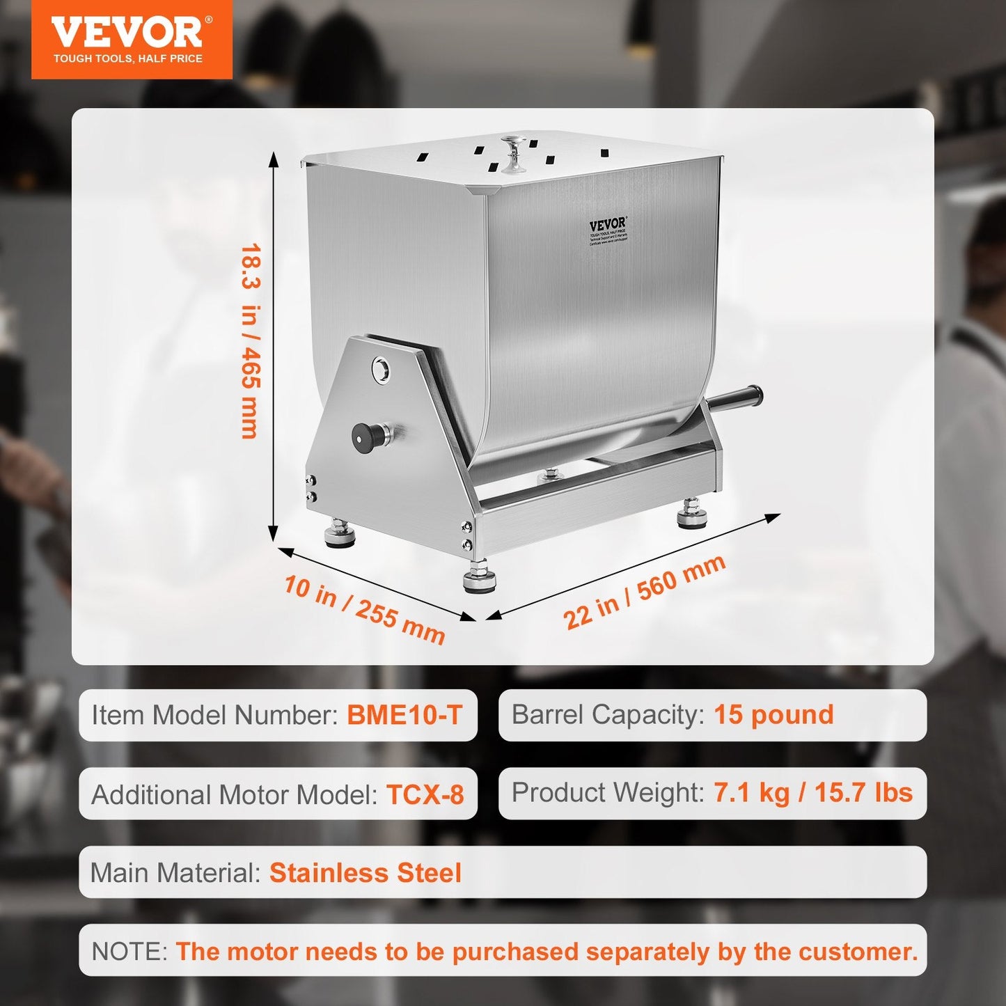 10L Stainless Steel Manual Meat Mixer with Tilting Barrel for Sausage Making