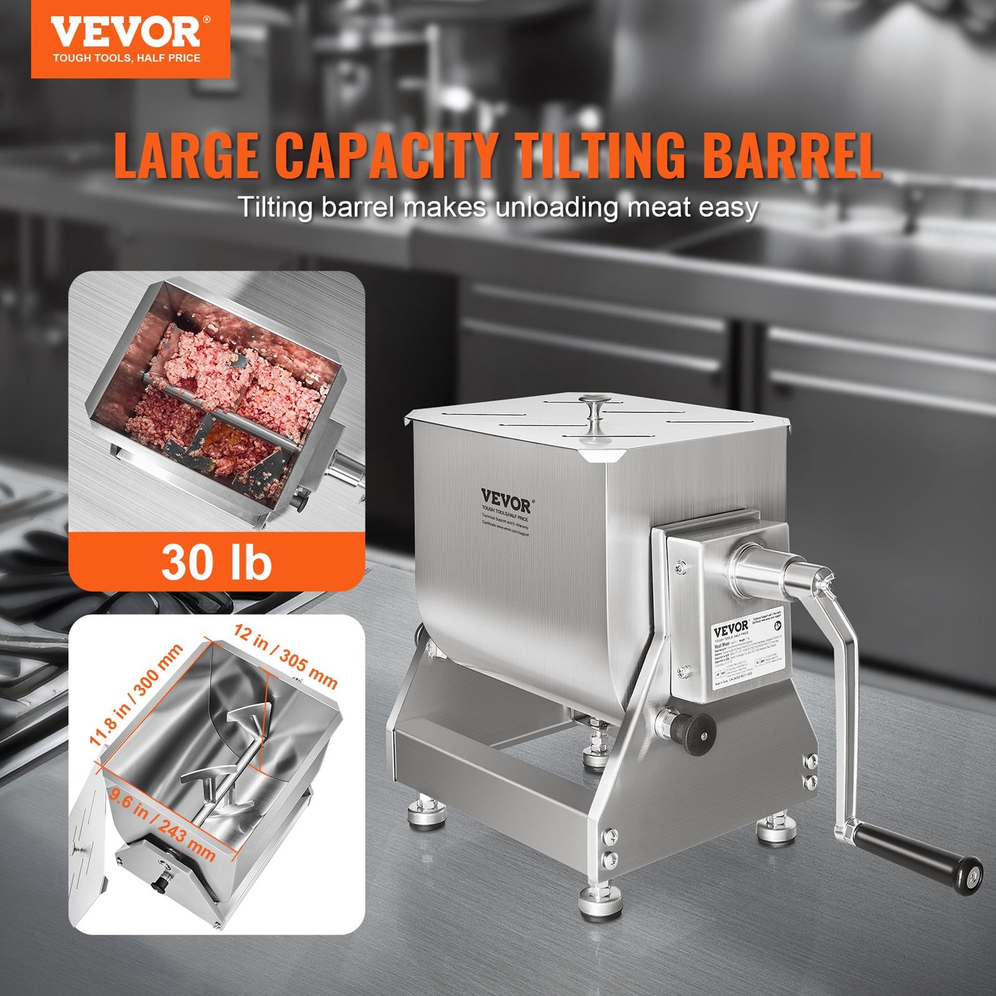 VEVOR 20L Tilt Manual Meat Mixer Sausage Hand Mixer Machine Stainless Steel