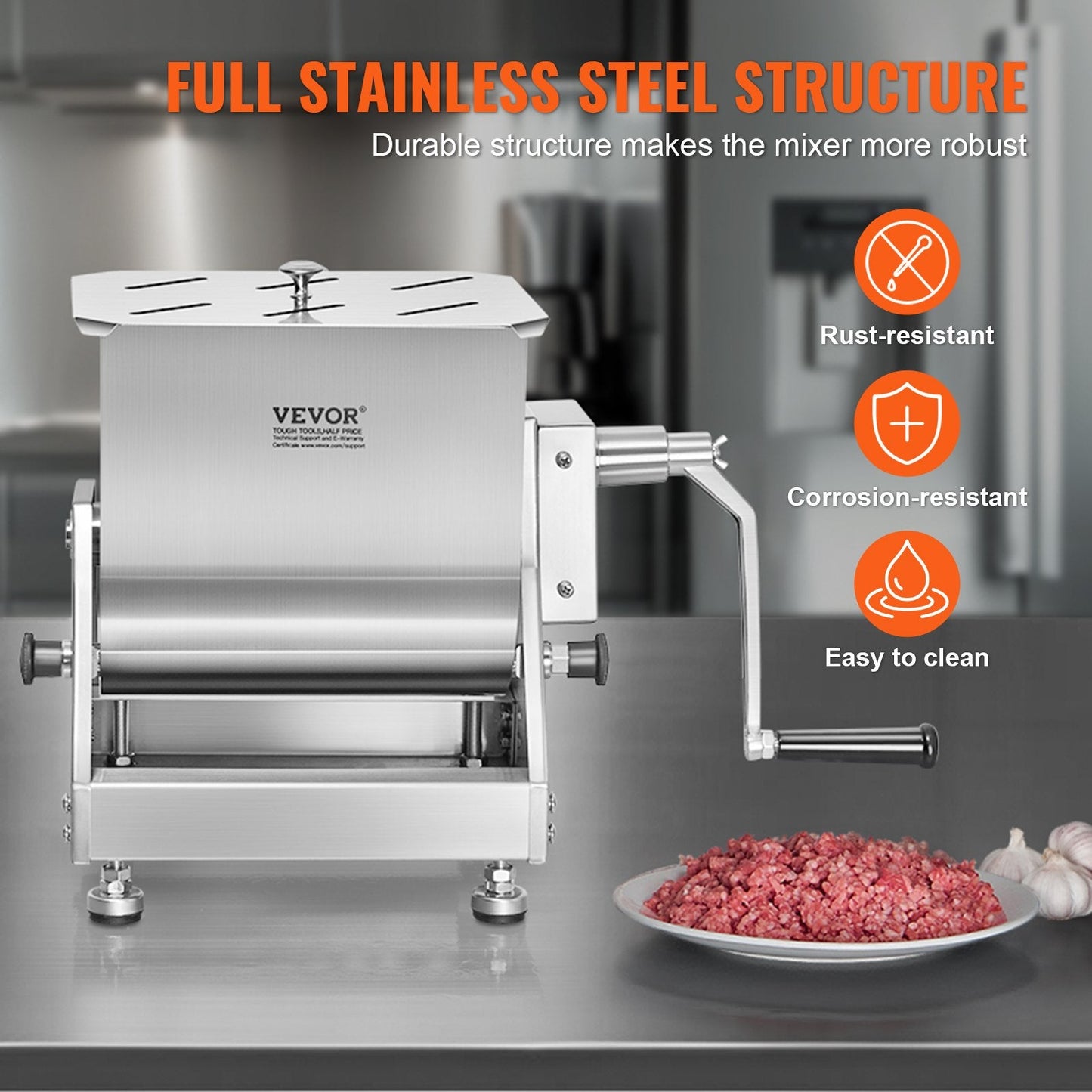 20L Stainless Steel Manual Sausage Mixer with Tilting Barrel for Commercial Use