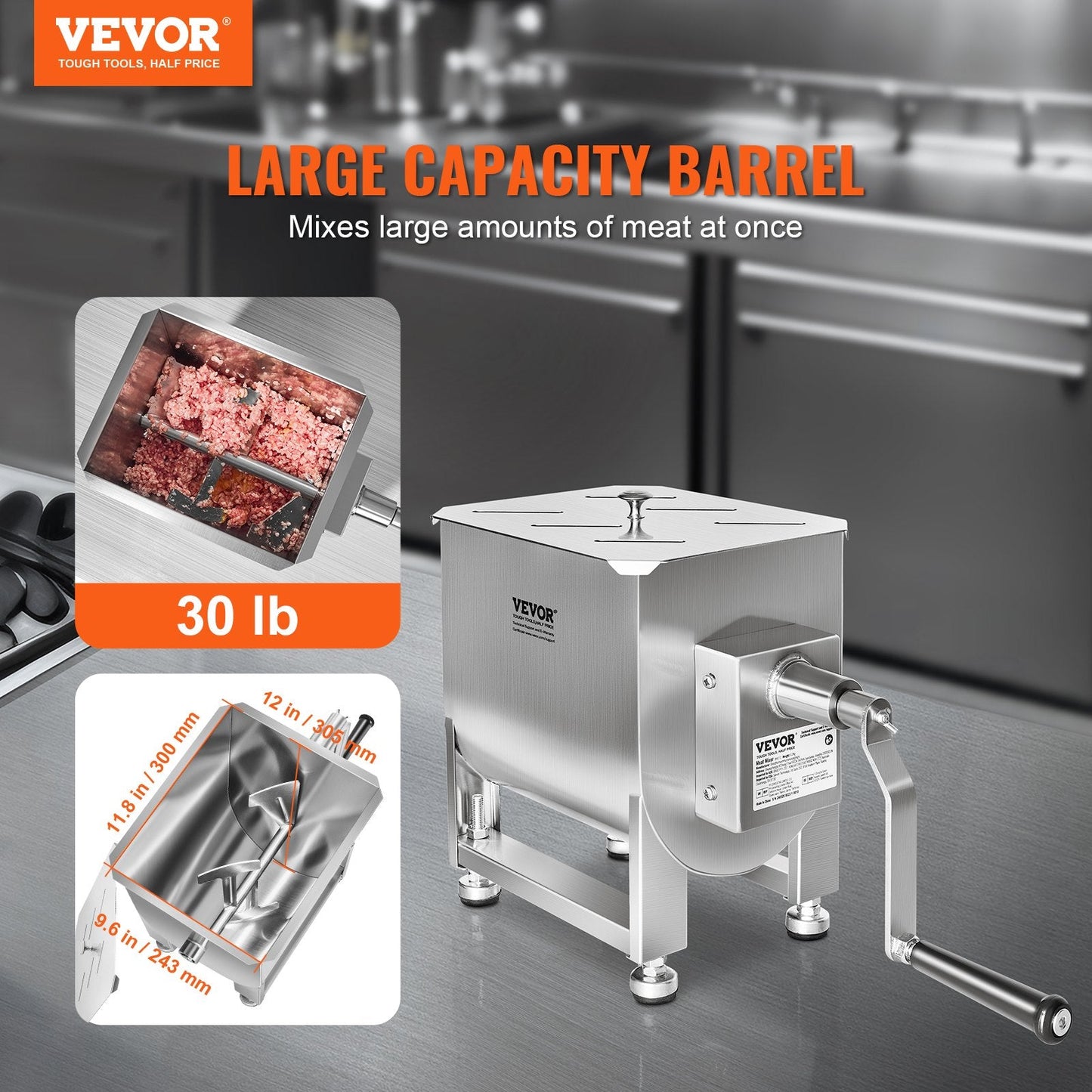 20L Stainless Steel Manual Meat and Sausage Mixer for Commercial Use