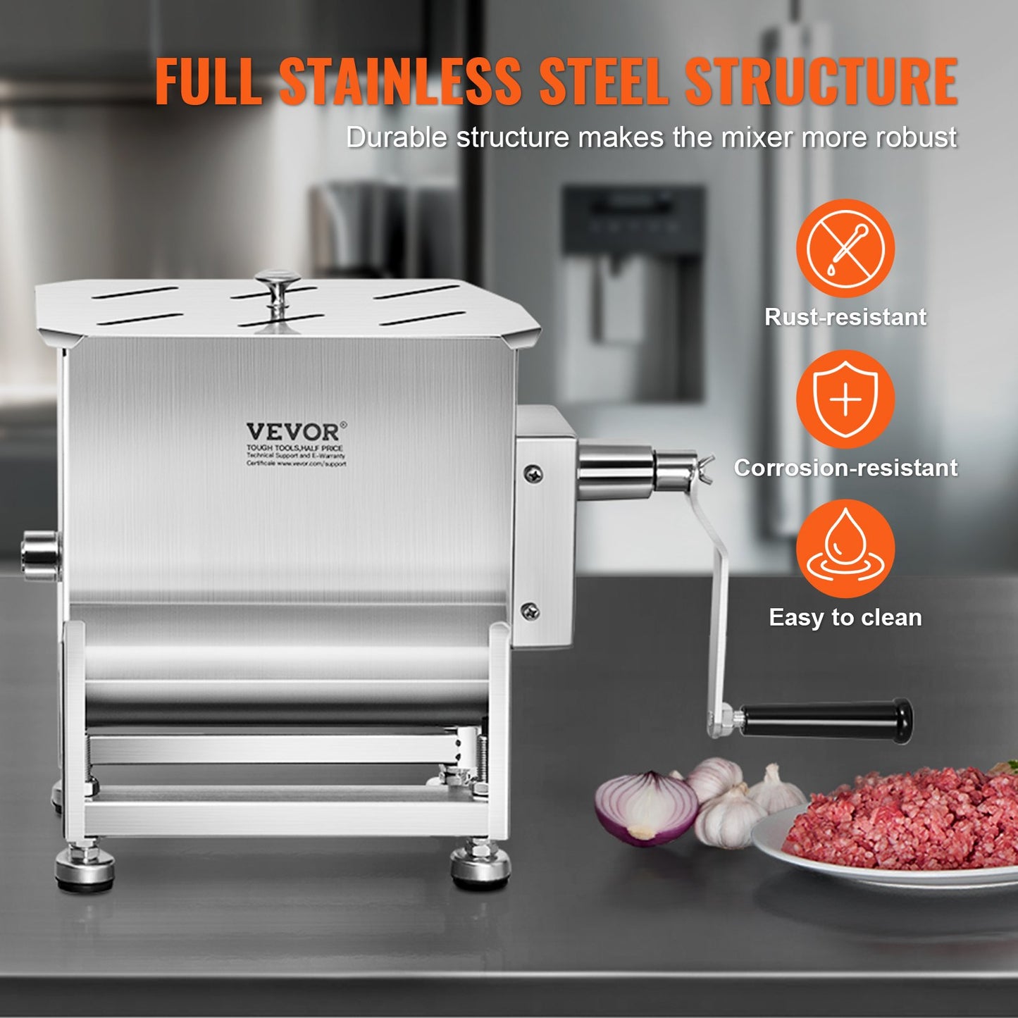 VEVOR 20L Manual Meat Mixer Sausage Hand Mixer Machine Stainless Steel