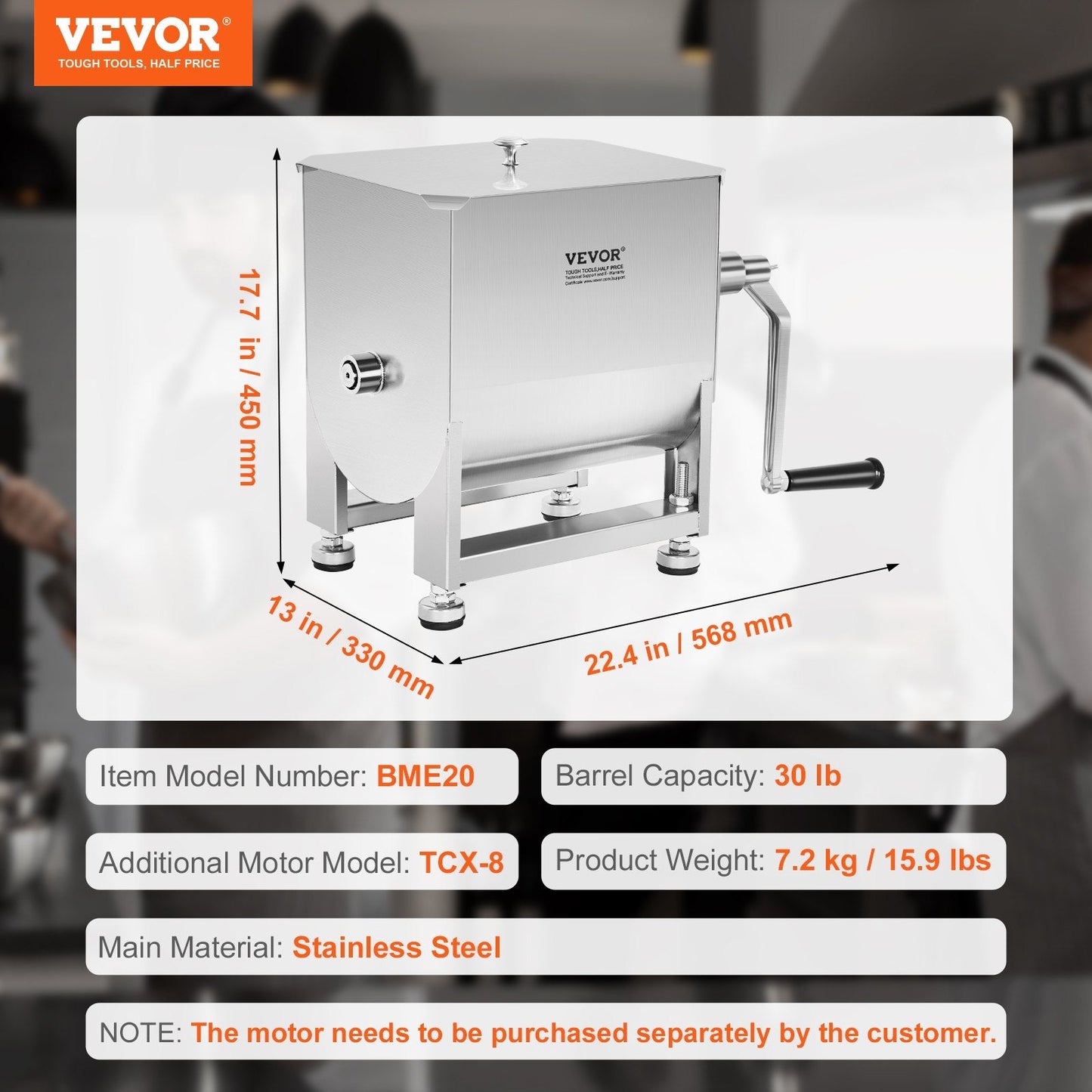 20L Stainless Steel Manual Meat and Sausage Mixer for Commercial Use