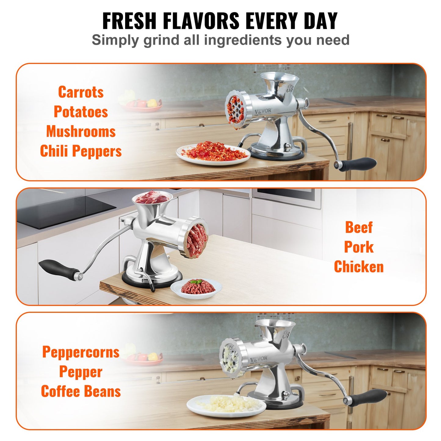 VEVOR Manual Meat Grinder, 304 Stainless Steel Hand Meat Grinder with Suction Cup