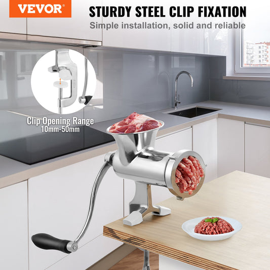 VEVOR Manual Meat Grinder, 304 Stainless Steel Hand Meat Grinder with Steel Table
