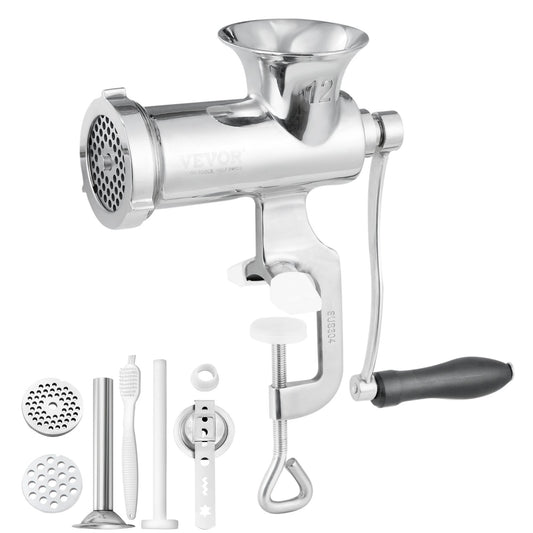 VEVOR Manual Meat Grinder, 304 Stainless Steel Hand Meat Grinder with Steel Table