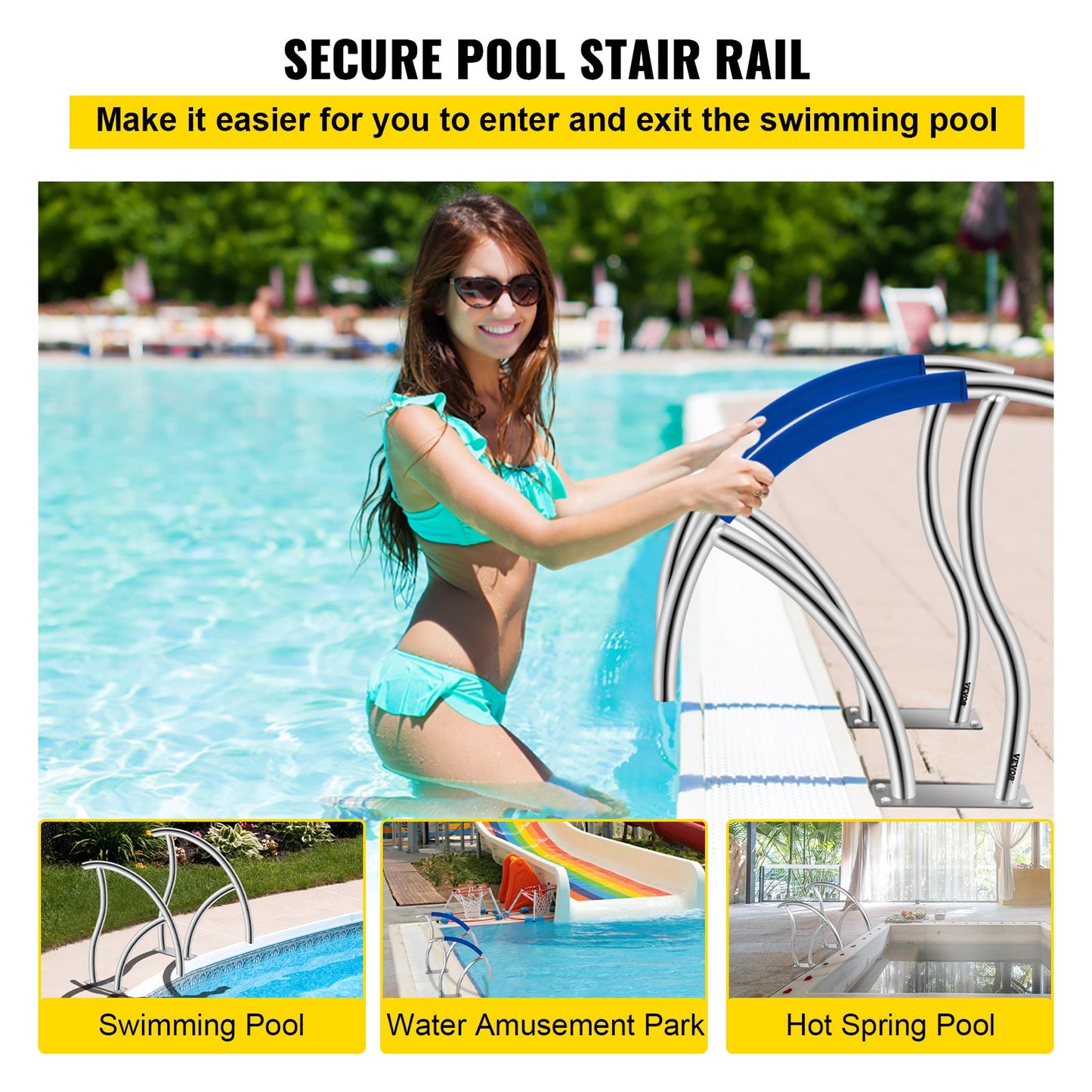 VEVOR Pool Handrail, 30" x 30" Swimming Pool Stair Rail, 2 PCs Stainless Steel Stair