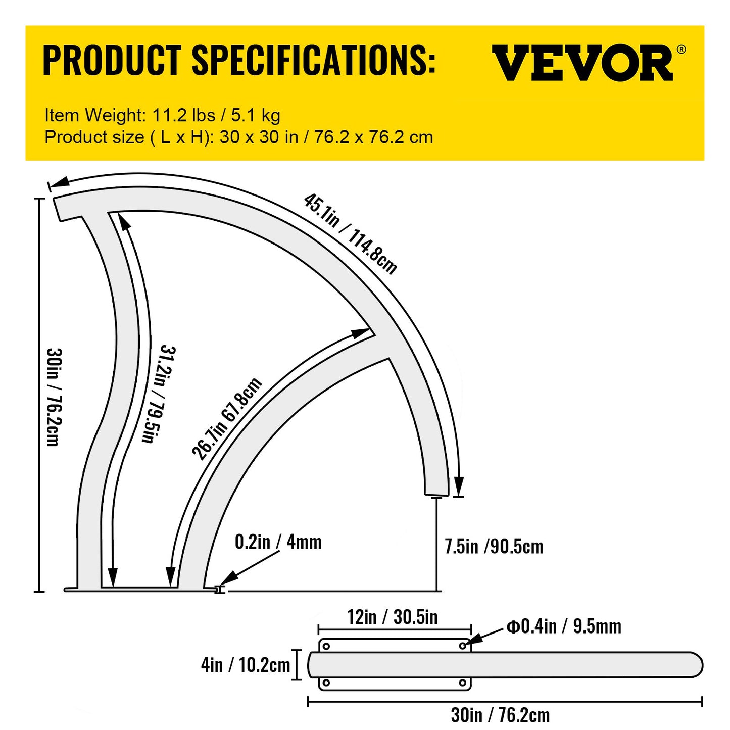 VEVOR Pool Handrail, 30" x 30" Swimming Pool Stair Rail, 2 PCs Stainless Steel Stair