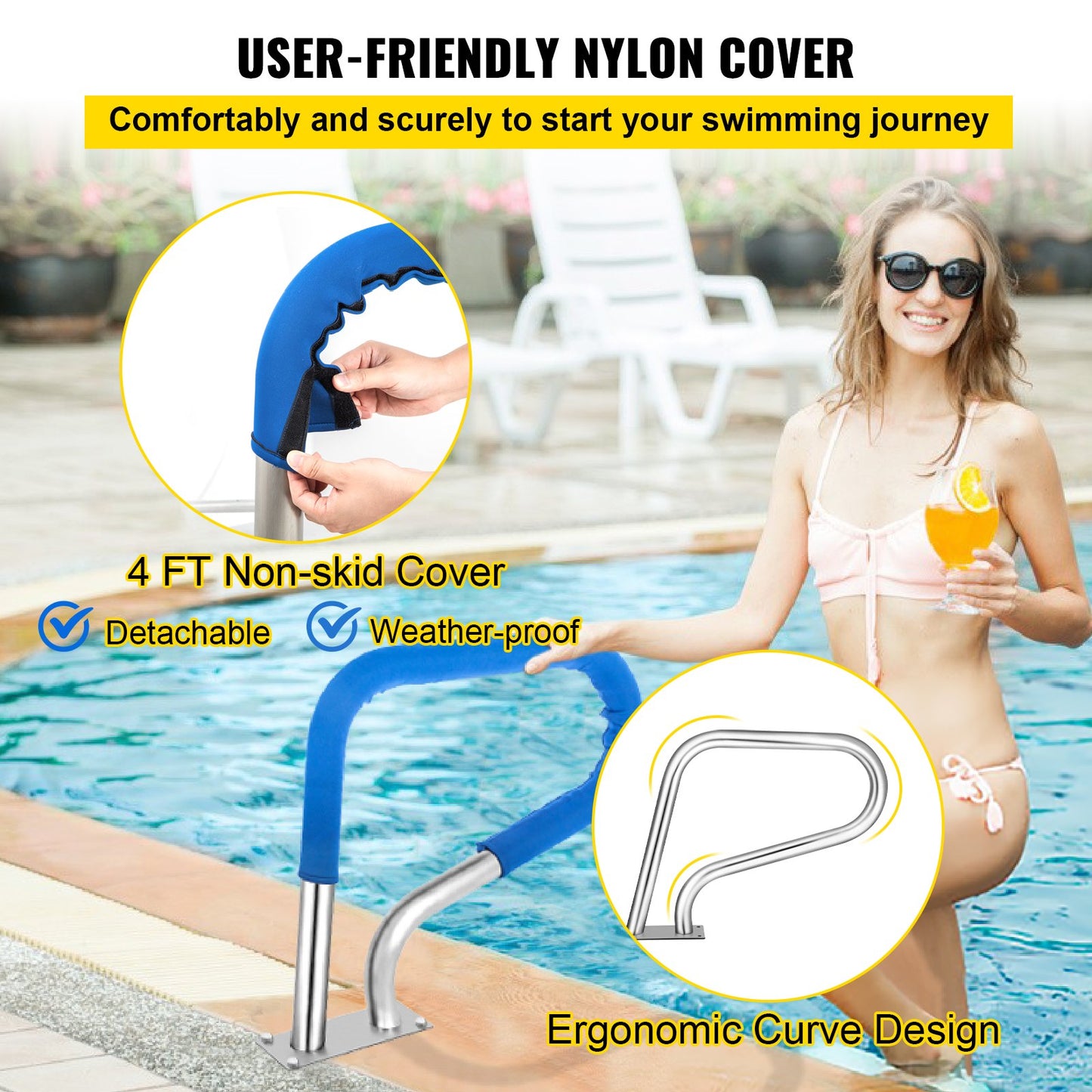 VEVOR Pool Rail 32x23 Pool Railing 304 Stainless Steel 250LBS Load Capacity Silver