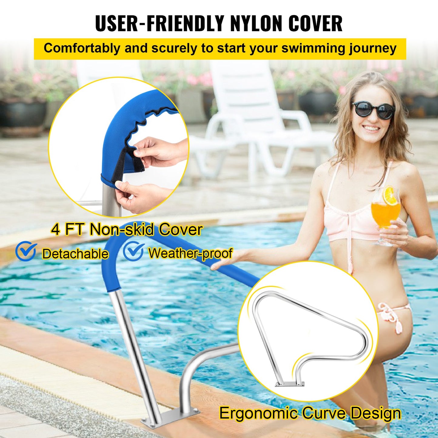 VEVOR Pool Rail 39x32 Pool Railing 304 Stainless Steel 250LBS Load Capacity Silver