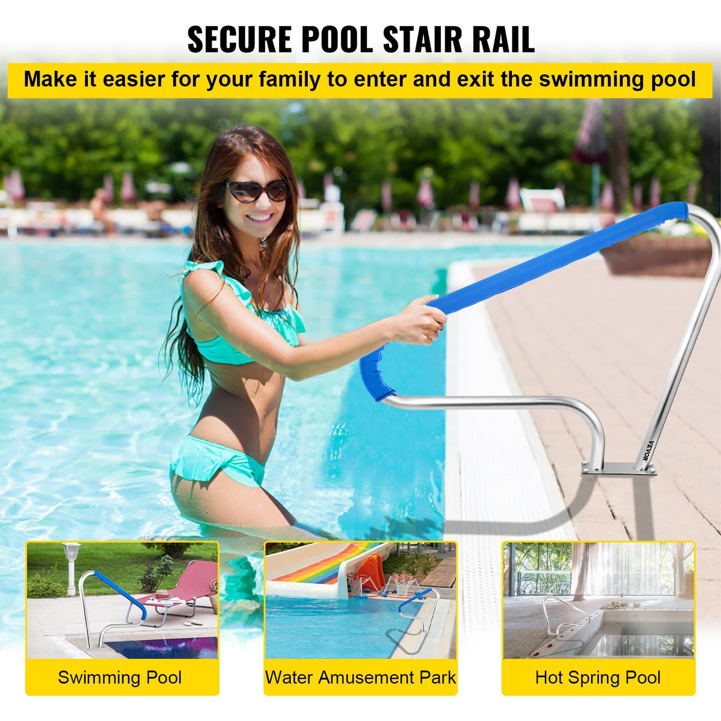 VEVOR Pool Rail 48x36 Pool Railing 304 Stainless Steel 250LBS Load Capacity Silver