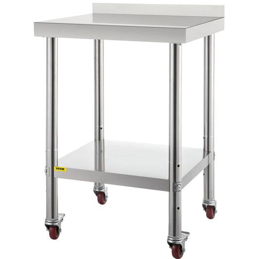 VEVOR Stainless Steel Prep Table, 24 x 24 x 35 Inch, 440lbs Load Capacity Heavy