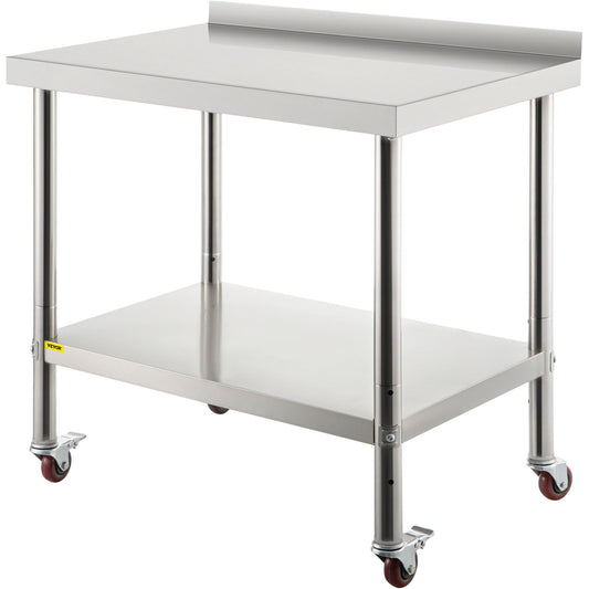 VEVOR Stainless Steel Prep Table, 30 x 24 x 35 Inch, 440lbs Load Capacity Heavy